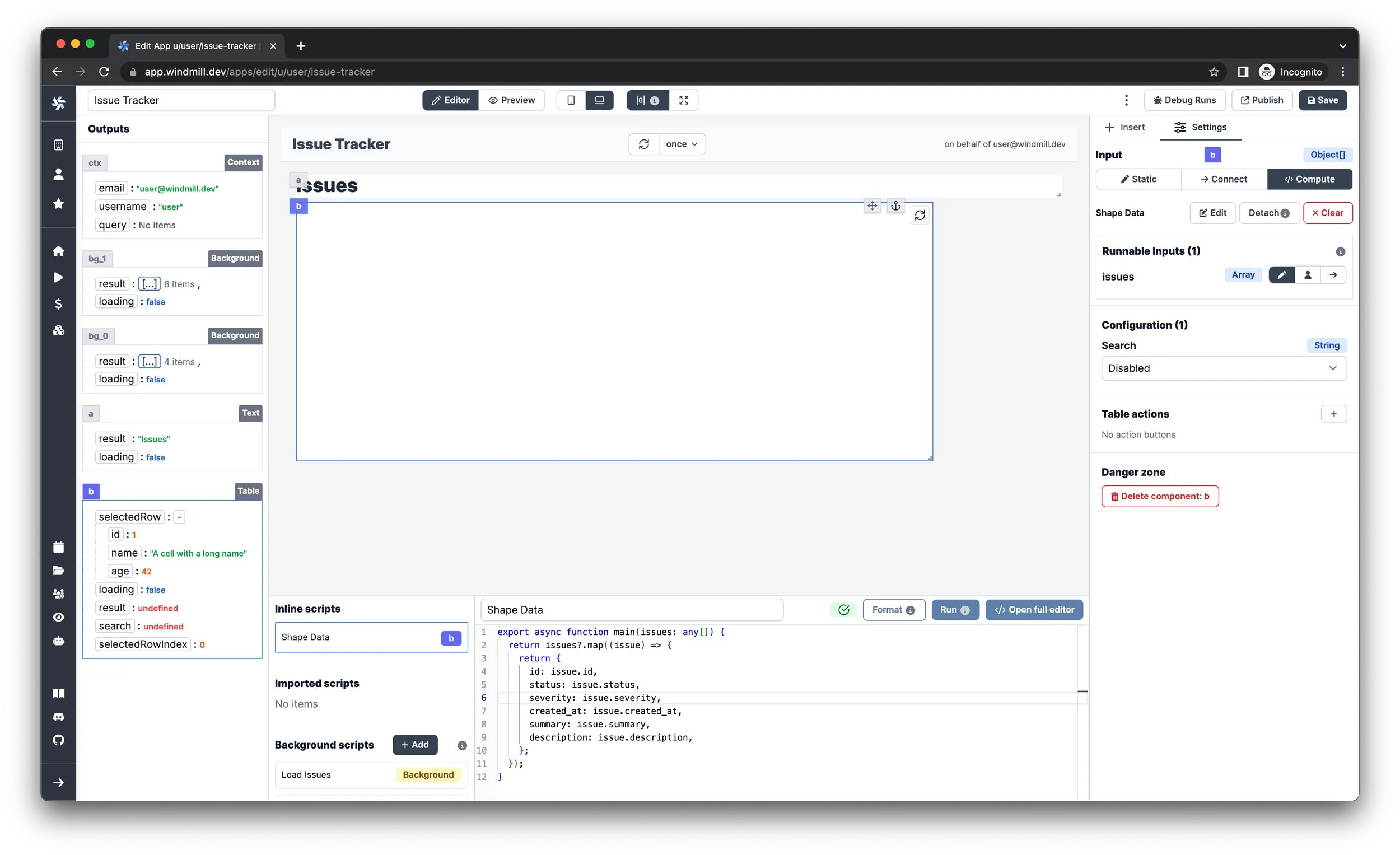 Shaping table data